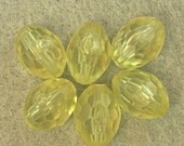 Vintage Lucite Beads FACETED Pale Lemon Yellow German OVALS 13mm pkg 6 res 436