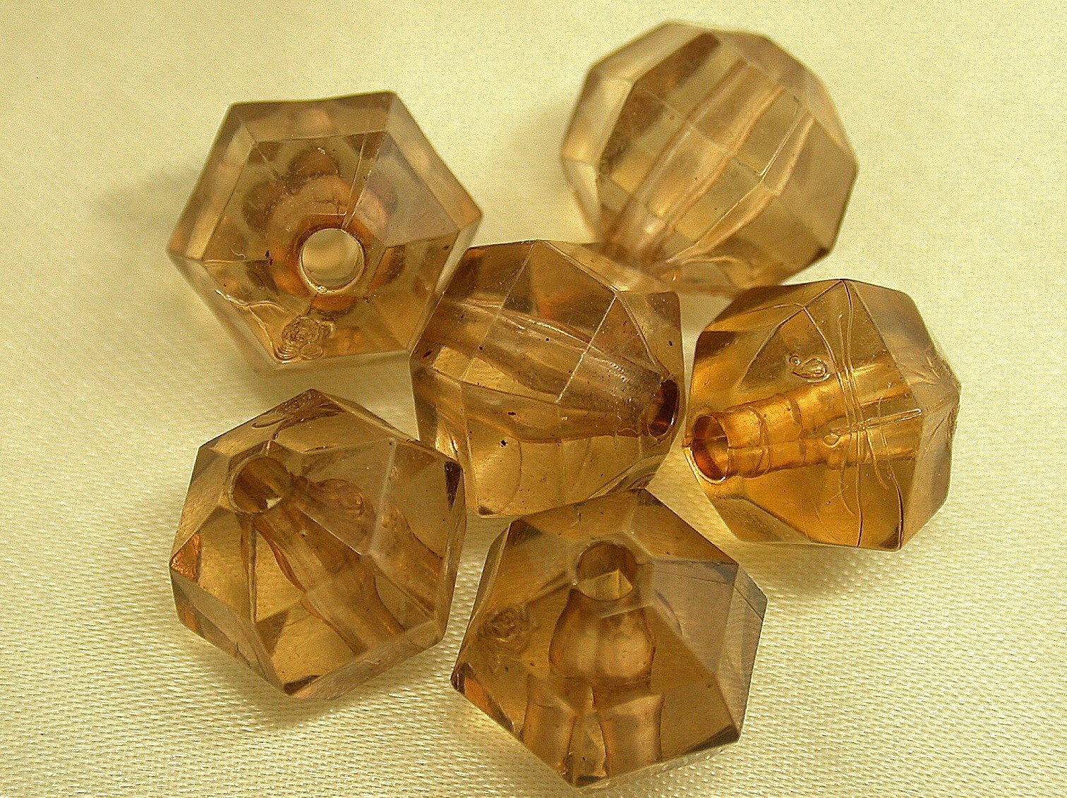 Vintage Faceted Amber Lucite Abacus  Beads 11mm  pkg 6 res270