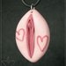 De Tout Mon Coeur . With All My Heart . Sparkly Pink Vulva Pendant with Hearts . OOAK Sculpted Erotic Art . Adult Mature