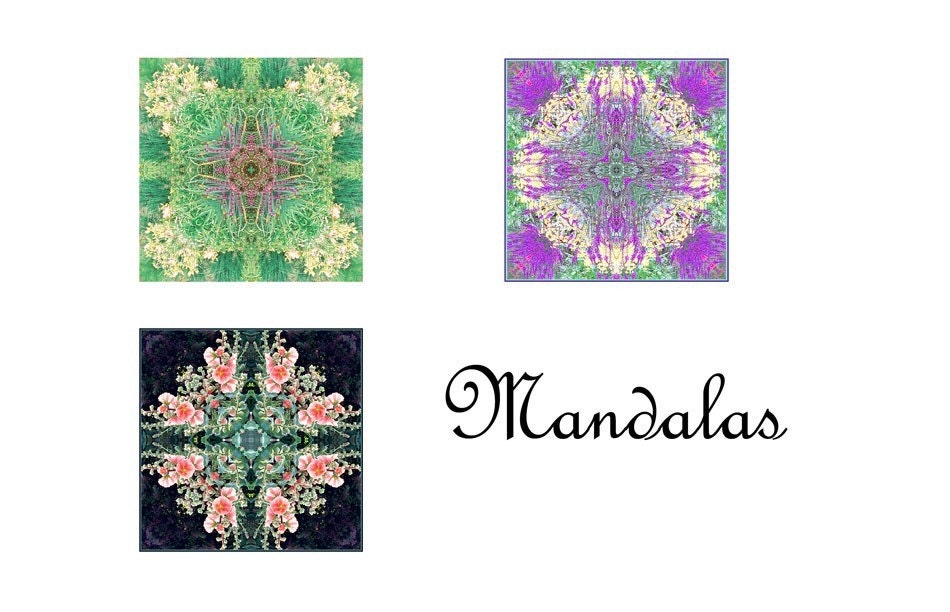 3 Garden Mandala Photo Cards, Kaleidoscope, Blank Greeting Cards, New Age