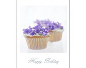 Cupcake Birthday Card, Cupcake Photo Card, Violet Flower Card