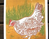 Lucy the Hen: Original Block Print