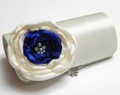 Ivory Royal Blue Bridal Clutch or Bridesmaid Clutch - Rhinestones and Pearls  - Kisslock Snap Clutch - Somthing Blue Bridal Clutch