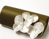 Olive Green Bridesmaid Clutch or Olive Bridal Clutch Orchid Flowers - Kisslock Snap Bouquet Clutch - Citron Yellow Teal Turquoise Chartreuse
