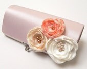 Pale Pink Bridal Clutch or Pale Pink Bridesmaid Clutch  - Kisslock Snap Petite Bouquet Clutch - Shabby Chic - Ivory Pale Pink