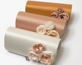 Ivory Bridal Clutch or Bridesmaid Clutch with Flower Blooms  - Kisslock Snap Petite Bouquet Clutch -  Custom Colors - Gold Ivory Champagne