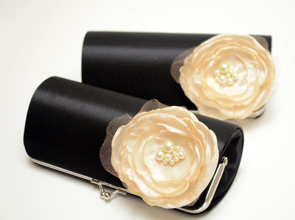 Bridesmaid Clutch Black Clutch - Bridal Clutch Formal Clutch - Tuxedo Clutch Kisslock Snap Petite Cocktail Clutch