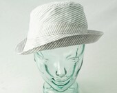 Cotton Sun Hat in White, Gray, and Silver Pinstripe : Womens Hats - Carmelita - M