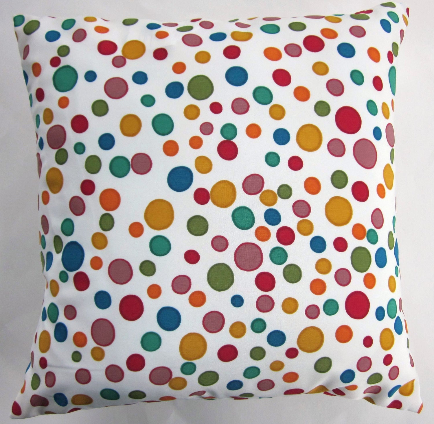 Jewel Throw Pillow Cover - Circles and Dots in Turquoise, Teal, Red, Orange, Gold and Green - 16 x 16