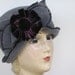 Turban Flapper Hat,    Grey Polar Fleece Ladies Cloche Hat ,  Velvet Flower,  Brooke