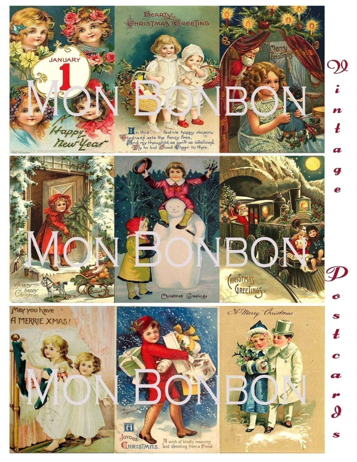 Digital Download of 18 Vintage Christmas Postcards Collage Sheet 2.5 x 3.5 size  ATC ACEO ZNE