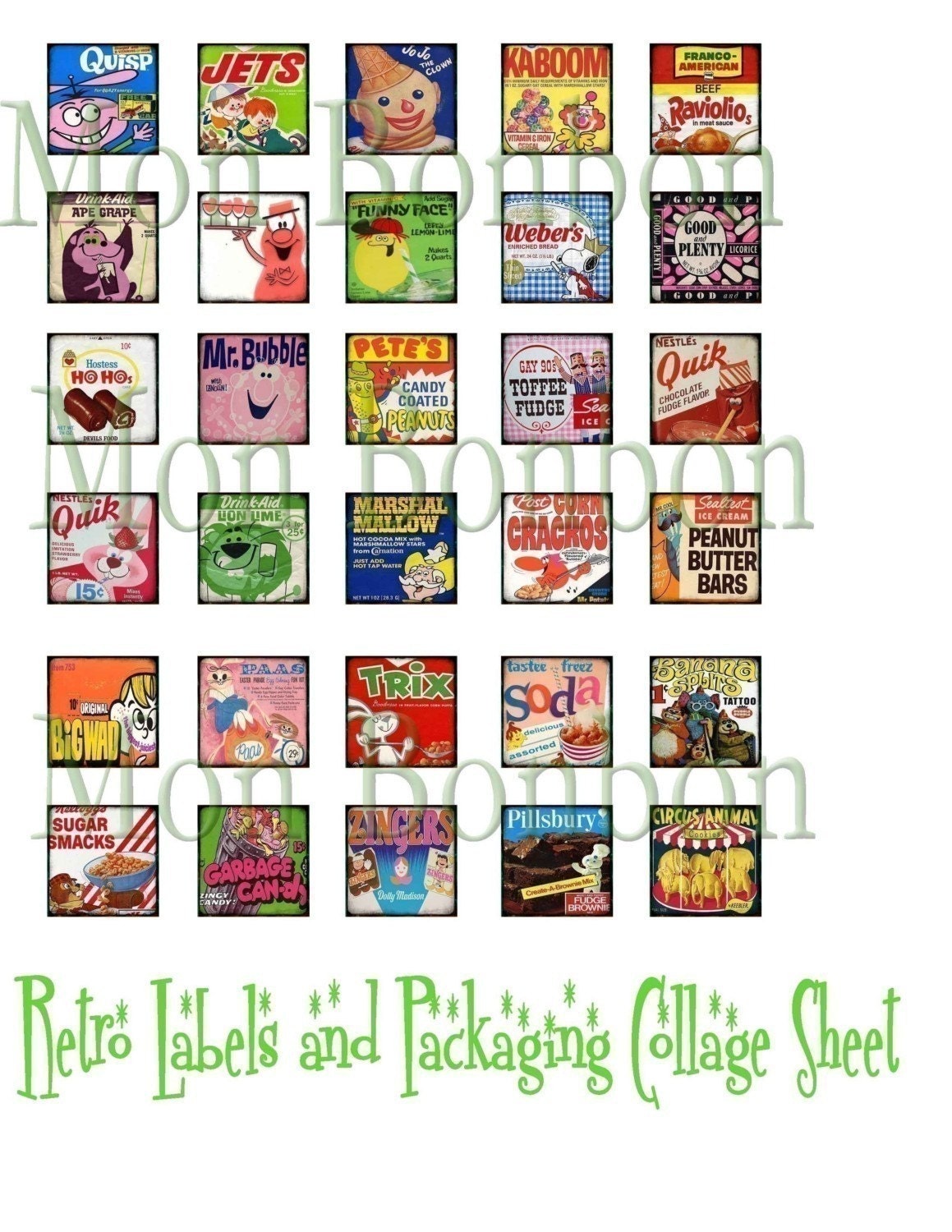 Digital Collage Sheet of Retro Food and Labels Inchies Jewelry Pendant Supply - DIY you print - INSTANT DOWNLOAD