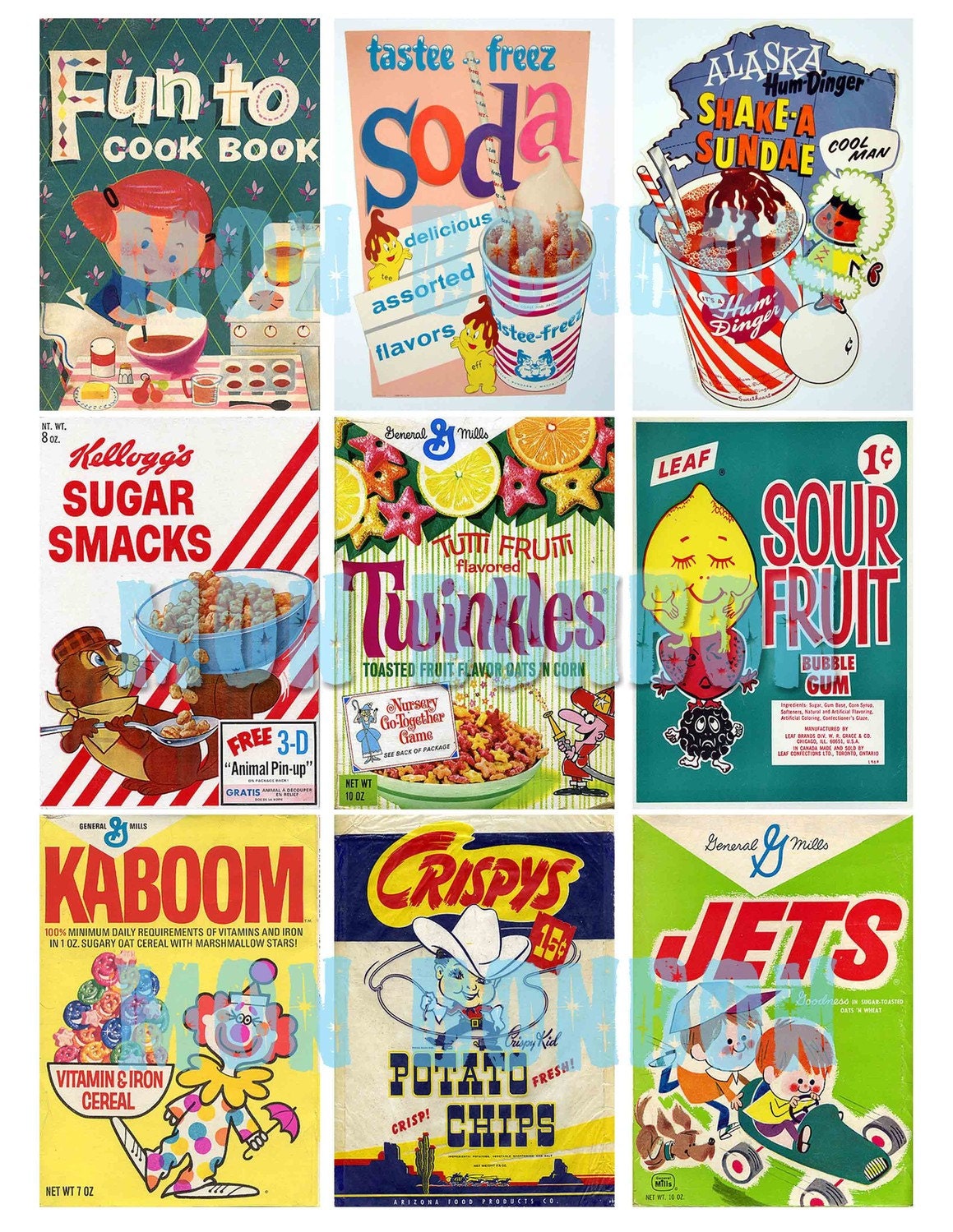 Vintage Retro Food Boxes Ads Packages Digital Collage Sheet - INSTANT DOWNLOAD