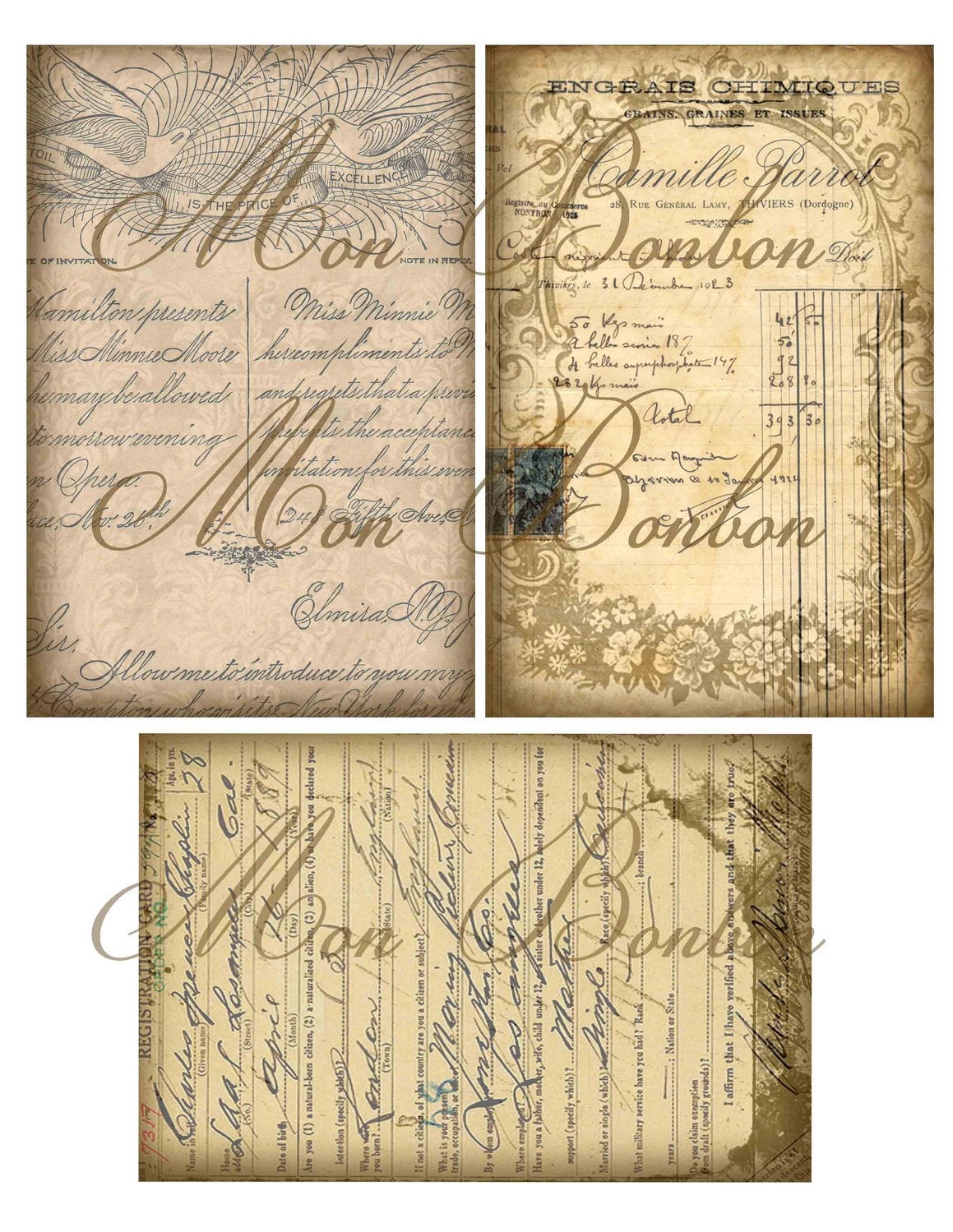Digital Vintage Paper Documents Collage Sheet ZNE,card making supplies, paper crafting, scrapbooking, etc.  Item No. 118