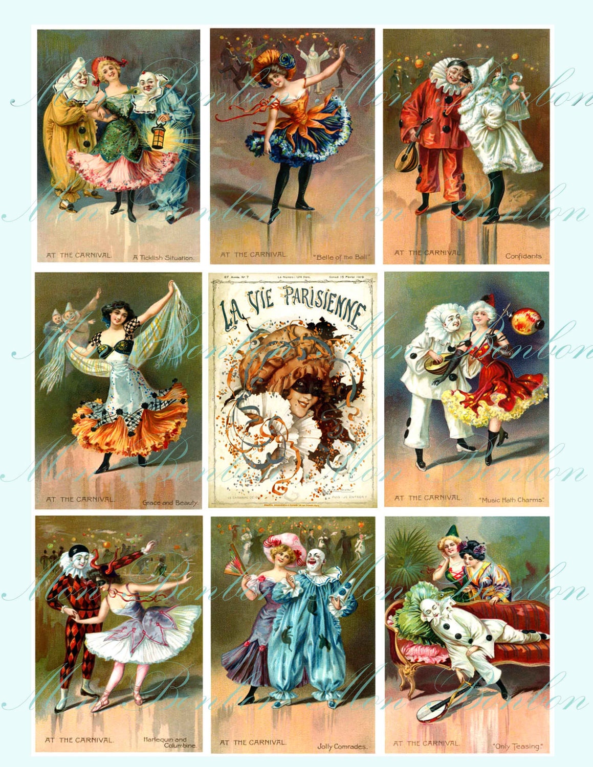 Digital Collage Sheet of Vintage Carnival Images - INSTANT DOWNLOAD