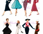 Eight 1950s Fashion-istas Digital Collage Sheet .PNG - DiY Printables - INSTANT DOWNLOAD
