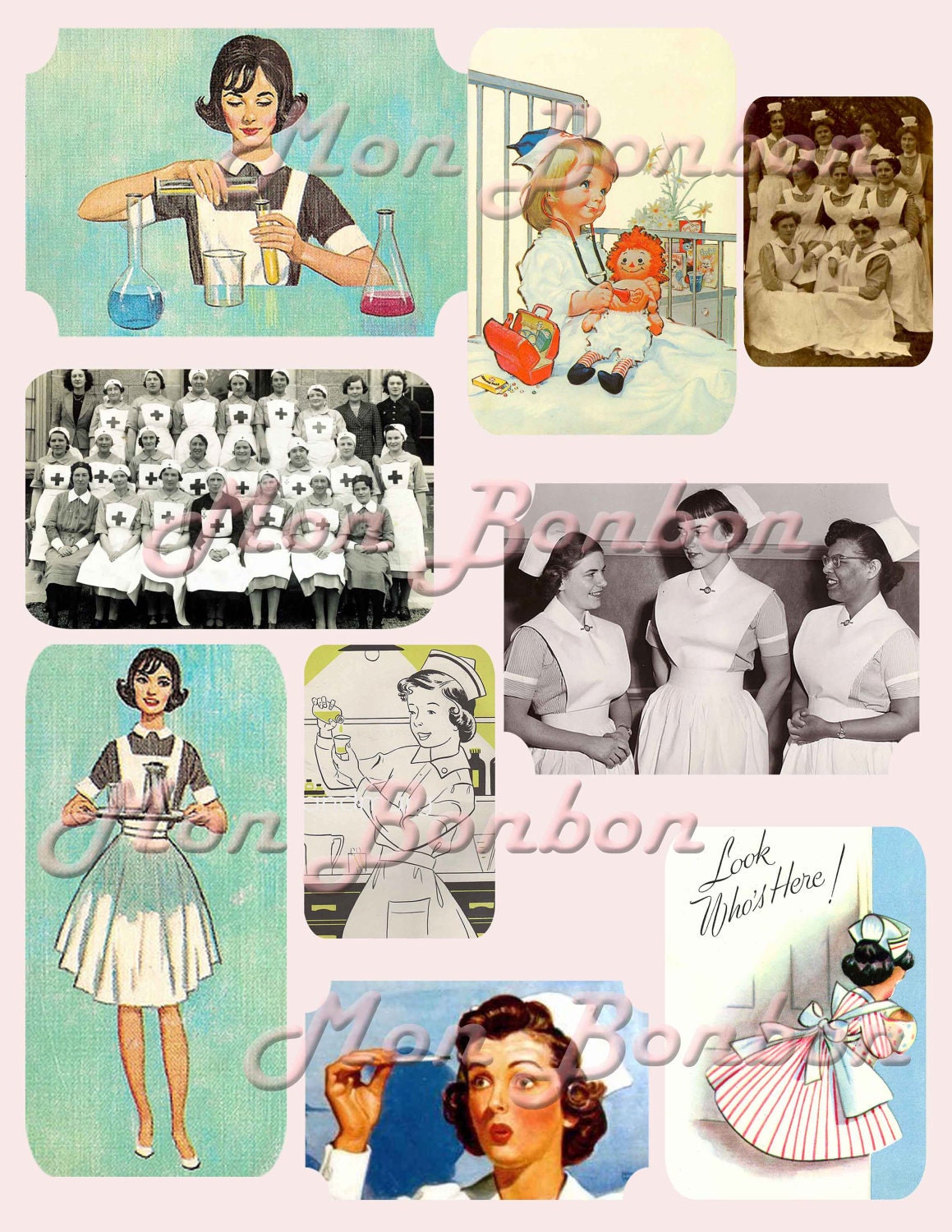 Vintage Retro Nurse Images Digital Collage Sheet - INSTANT DOWNLOAD