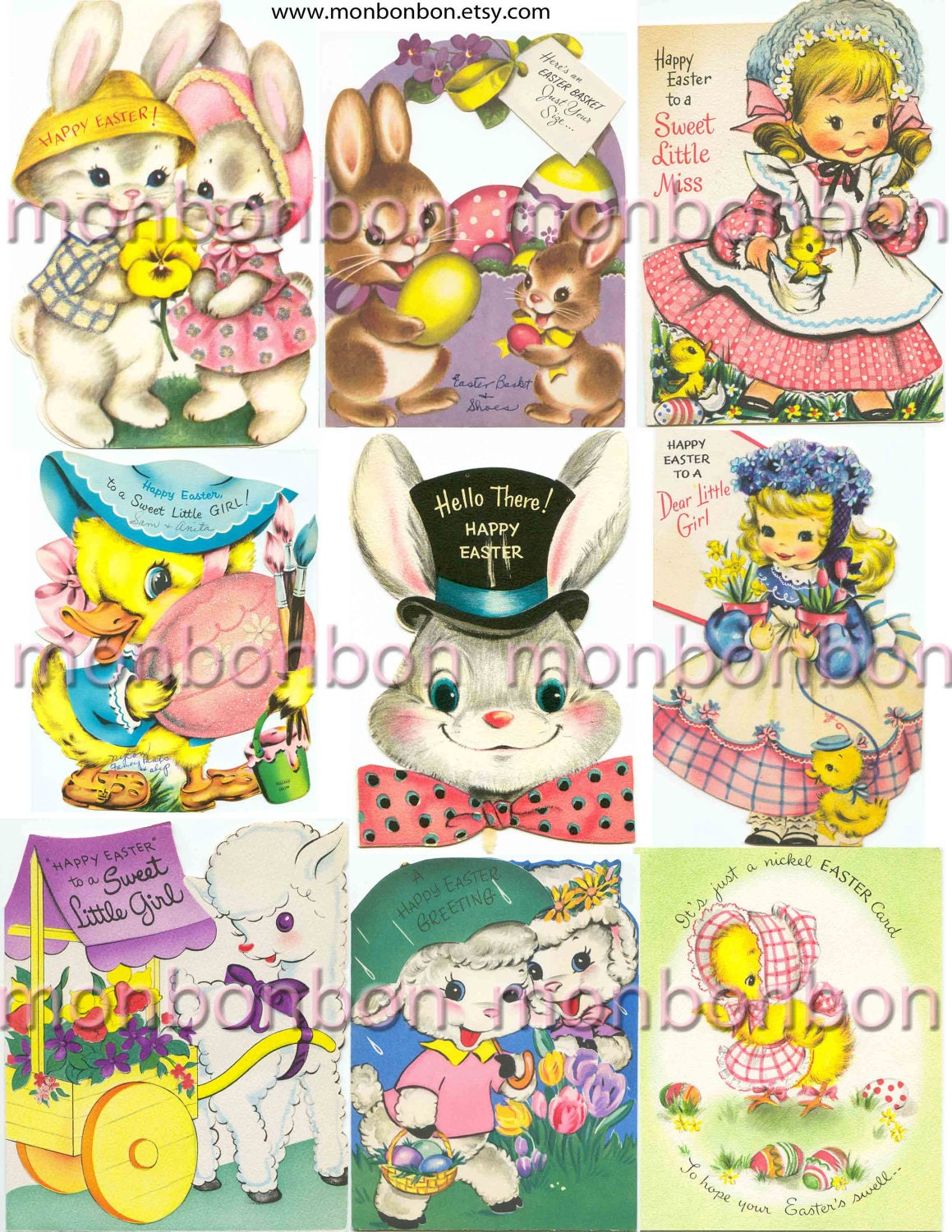 Vintage Retro Easter Cards Digital Collage Sheet - INSTANT DOWNLOAD