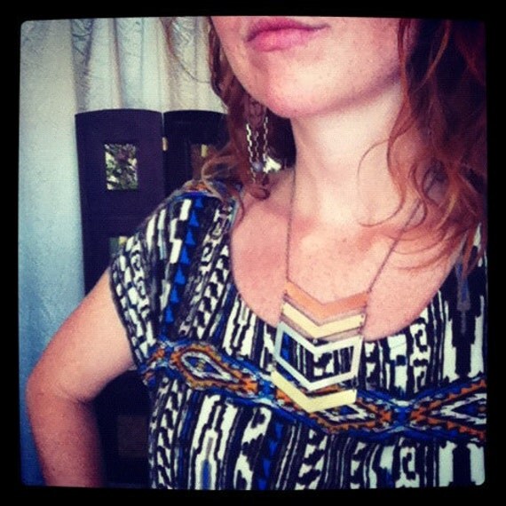 Chevron Multi Metal Necklace with Brass and Copper