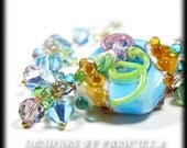 Aqua Blue Bracelet,  Flower Jewelry, Swarovski Crystals, Artisan Handmade