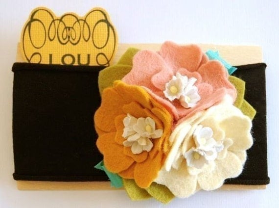 Nanette's bunch, felt flower headband with vintage millinery flowers