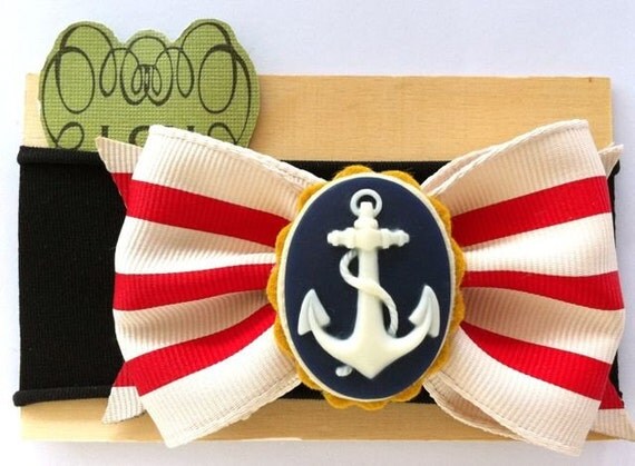 Pearl headband with anchor cameo center and wool felt