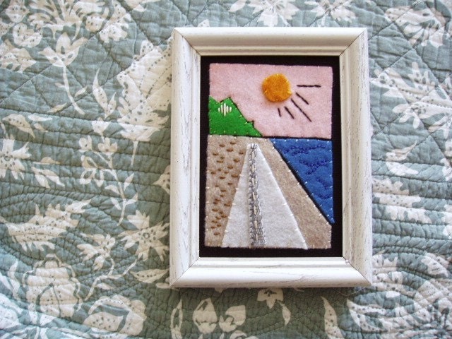 Landscape Portrait Eco Felt Hand Stitched On Black and Framed
