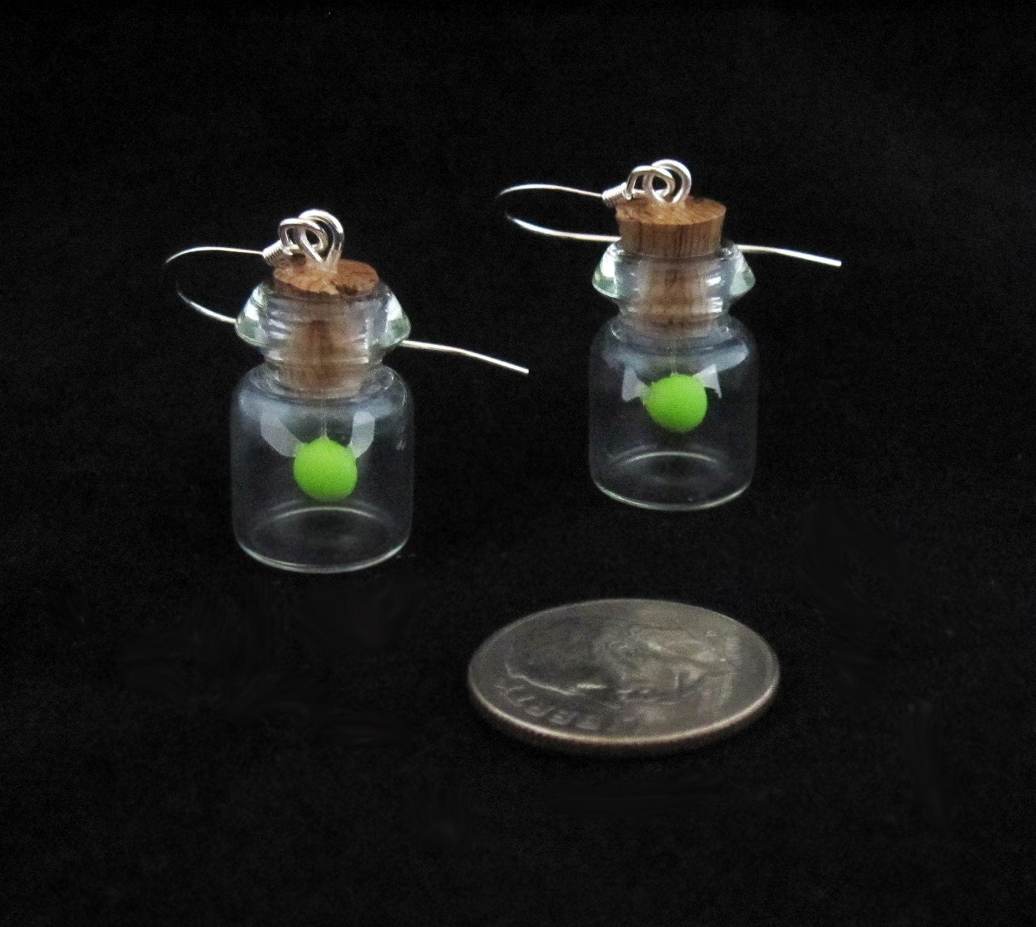 Green Glow in the Dark Fairy Bottle Earrings