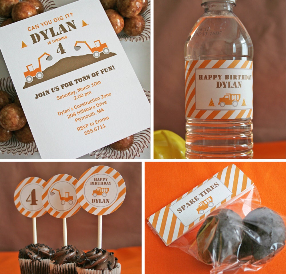 Construction Birthday Party - PRINTABLE ONLY - Banner, Toppers, Tags, Invitation and more Il_170x135