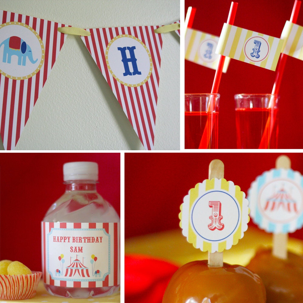 Circus Carnival Birthday Party - PRINTABLE ONLY - Banner, Toppers, Tags, Invitation and more Il_170x135