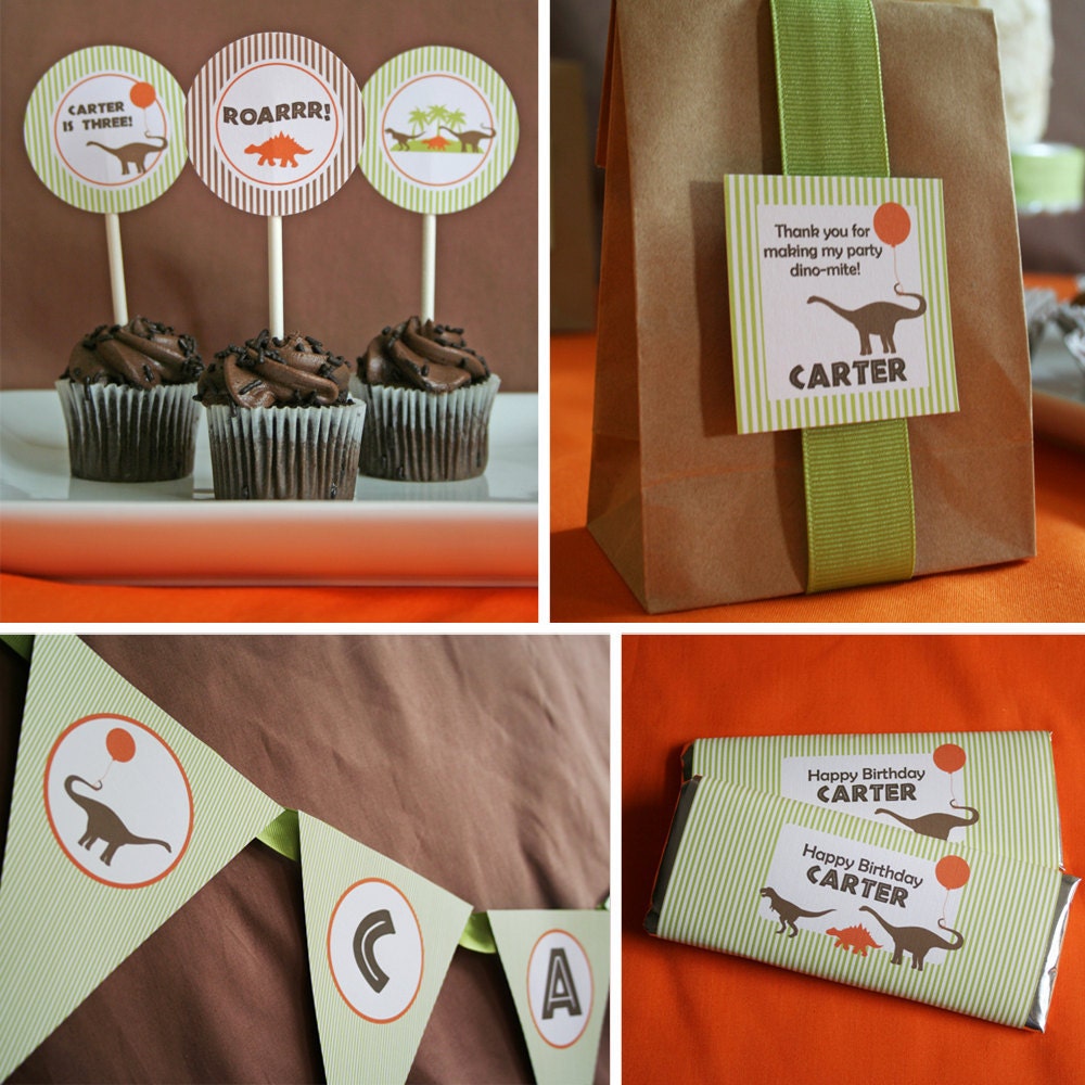 Dinosaur Birthday Party - PRINTABLE ONLY - Banner, Toppers, Tags, Invitation and more Il_570xn