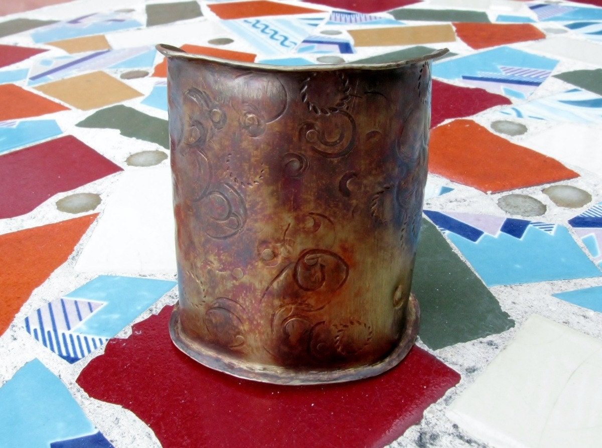 Wide Hammered Brass Cuff Bracelet