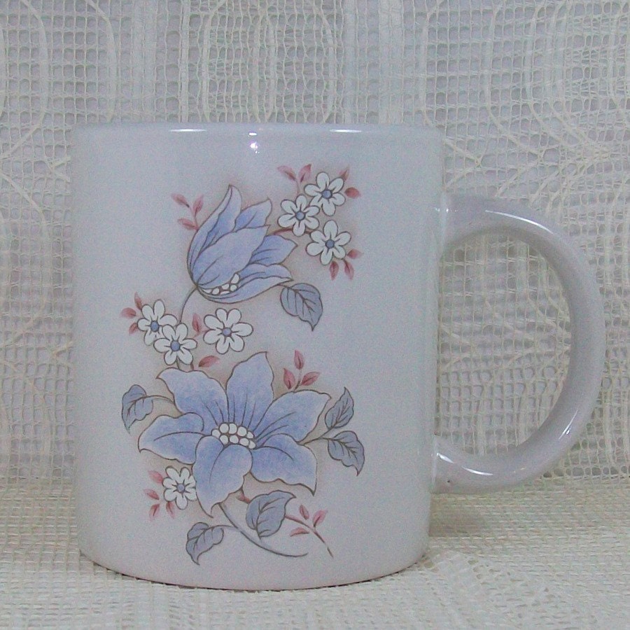 Ceramic Mug with Blue Flowers and Serenity Prayer