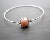 Opal Sterling Silver Bracelet, Bezel Style Wire Wrap, Silver Cuff, Minimalist Fashion