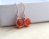 Carnelian Rose Gold Bezel Wrapped Earrings, Tangering Orange Fashion, Summer Fashion - Chiclets