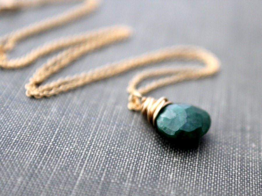 Emerald Necklace 14K Gold Fill or Rose Gold, Genuine Emerald, May Birthstone, Spring Green Fashion