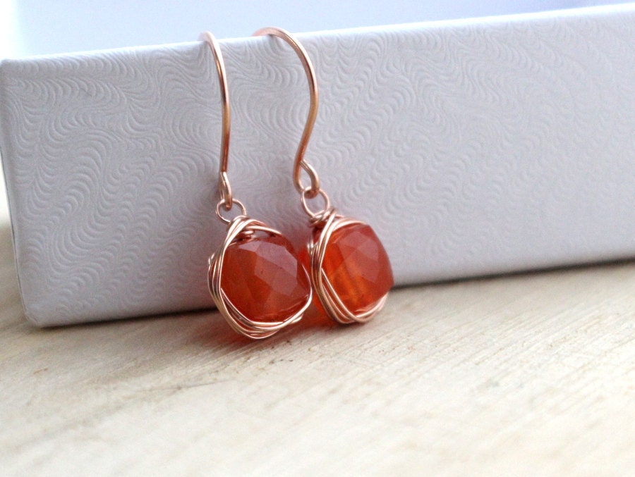 Carnelian Rose Gold Bezel Wrapped Earrings, Tangering Orange Fashion, Summer Fashion - Chiclets