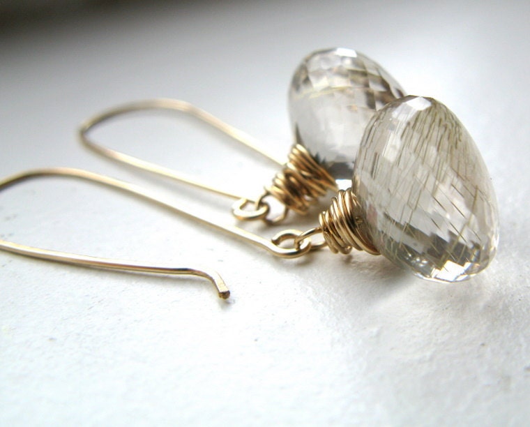 Reserved for D - Golden Rutilated Quartz Earrings, 14k Gold Filled Gemstone Drop Earrings - A Roll In The Hay