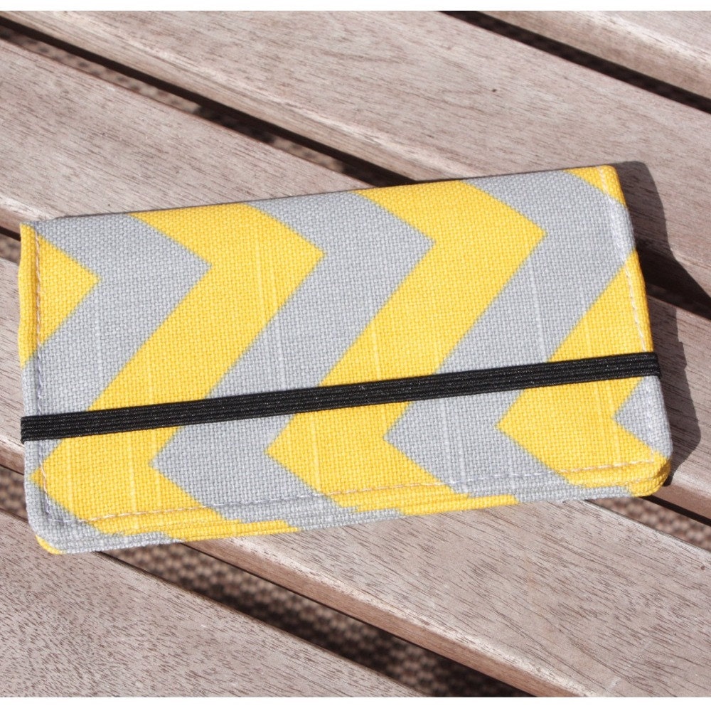 Cell Phone Wallet - Chevron Print - Mustard Yellow and Gray Chevrons- Smart Phone Wallet