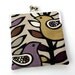 Purple Bird iPad Case or Sleeve with Kisslock Frame - iPad Case or Clutch - Notebook Clutch - Purple and Beige Bird and LeafPrint Linen