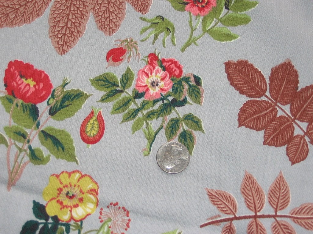 Vintage 1950 1960 Shabby Chic Cottage Wild Rose Botanical Print Upholstrey Fabric 1 Yard