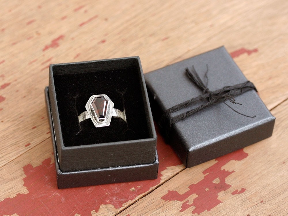 True Blood garnet gemstone coffin ring sterling silver