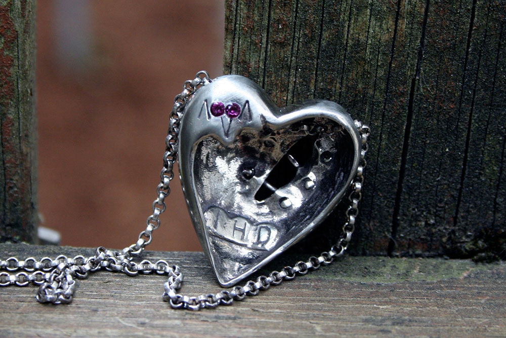 Sutured Heart necklace silver alloy sterling silver chain