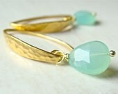 Hampton Earrings with Chrysoprase Matte Handmade Hammered Gold Vermeil Modern Faceted Chrysoprase