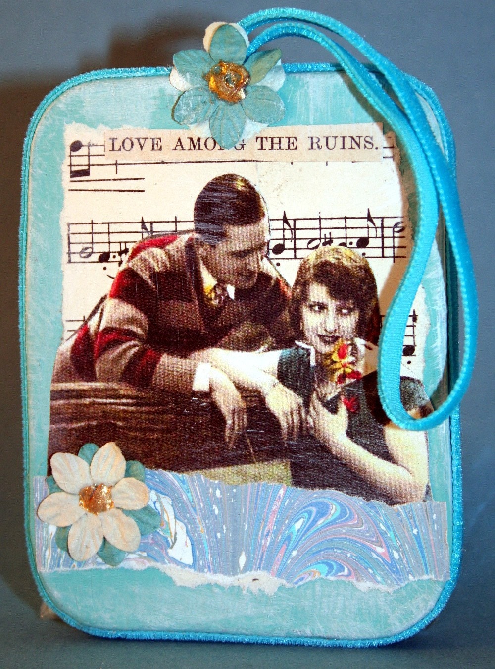 Shabby Sweet Original Collaged Paper Mache Ornament- Love Among the Ruins
