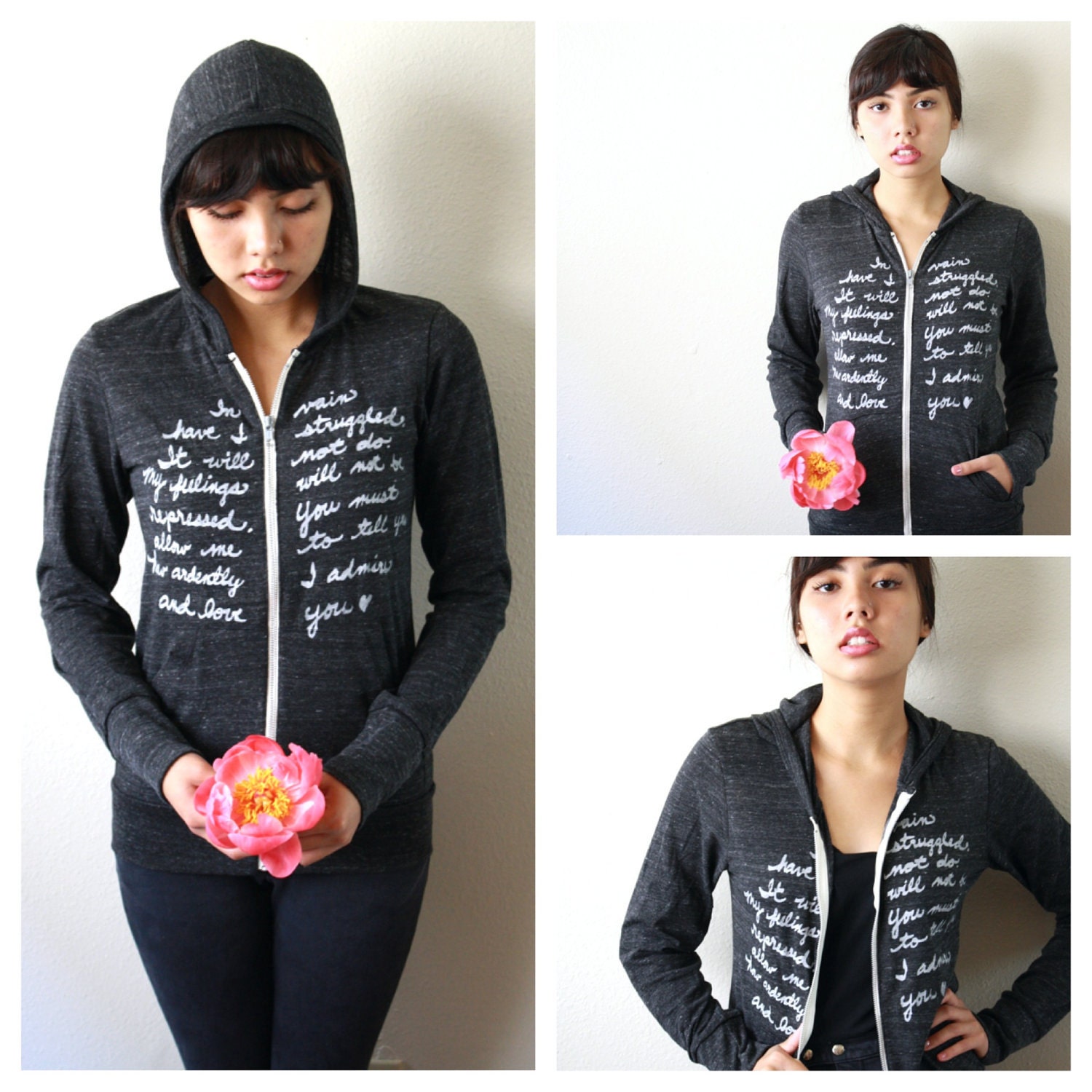 Mr. Darcy Proposal/Pride and Prejudice. LARGE Zip Hoodie in Eco Black