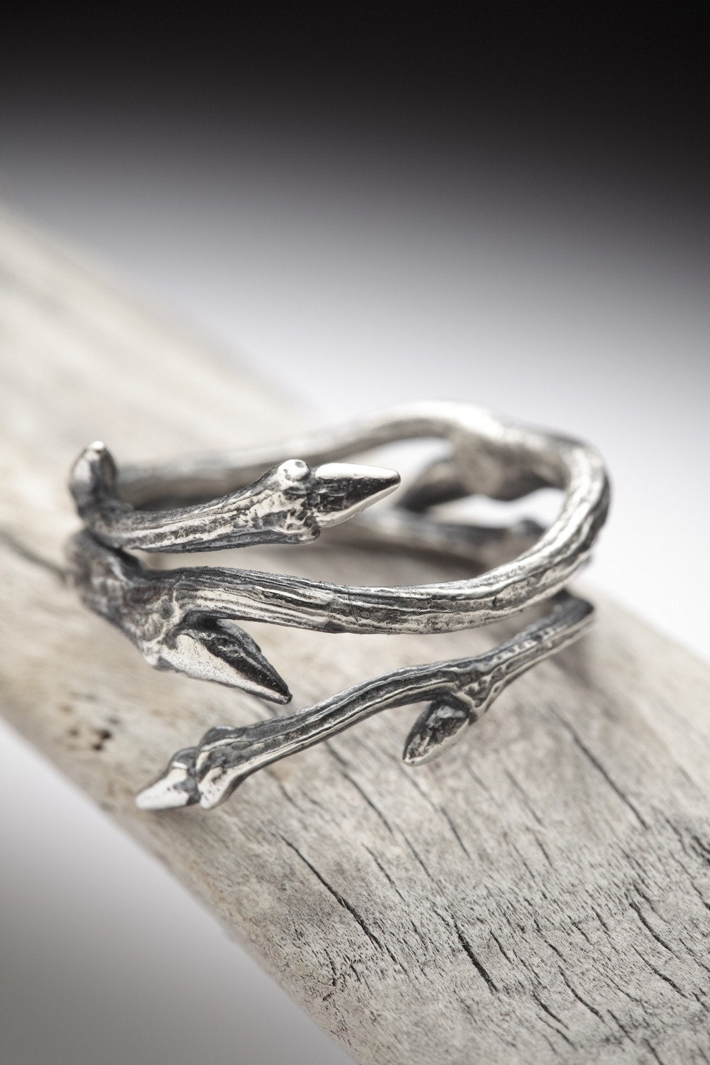 Elvish Twine ring, dark sterling silver twig stacker - RedSofa jewelry