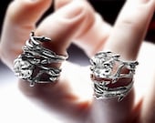 dark silver stacking pair: Elvish rings, twigs & natural Herkimer Diamond rock crystal - organic rings