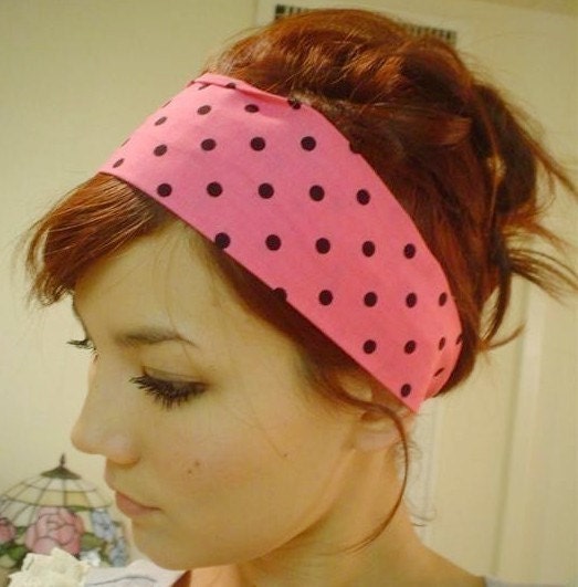 PINK BLACK POLKA Dot wide headband pinup hair head band Pin Up pinup dots Punk goth emo fruits harajuku
