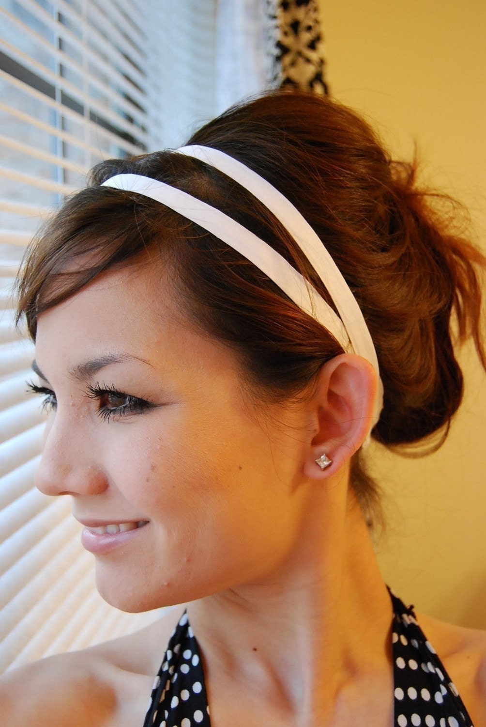 WHITE SILK DOUBLE strand dupioni shantung slub pure satin wedding bridal skinny Headband by Mixbaby